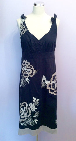 Monsoon Blue With Embroidered Flowers Cotton Summer Dress Size 10 - Whispers Dress Agency - Womens Dresses - 1