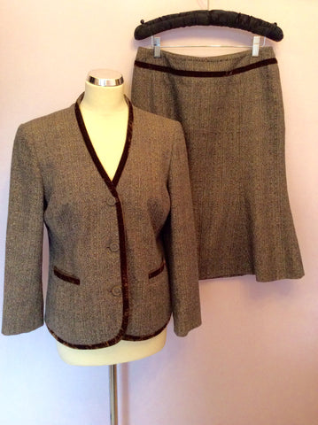 Minosa Petite Brown Weave Wool Blend Skirt Suit Size 12/14 - Whispers Dress Agency - Womens Suits & Tailoring - 1