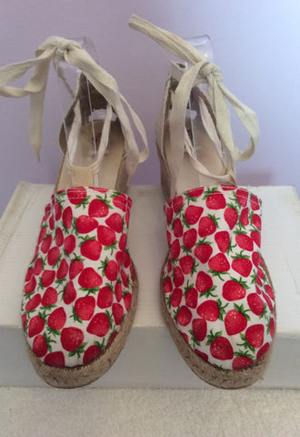Kurt Geiger Red & White Strawberry Print Wedge Sandals Size 7.5/41 - Whispers Dress Agency - Womens Wedges - 3