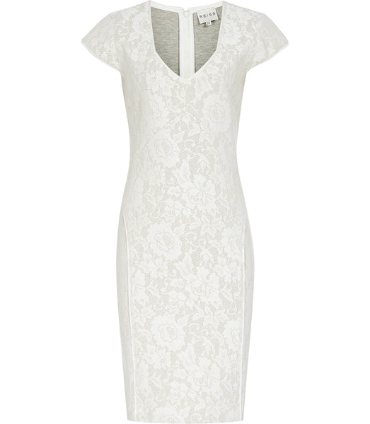 Brand New Reiss Cream Lace Jersey Dress Size 14 - Whispers Dress Agency - Womens Dresses - 1