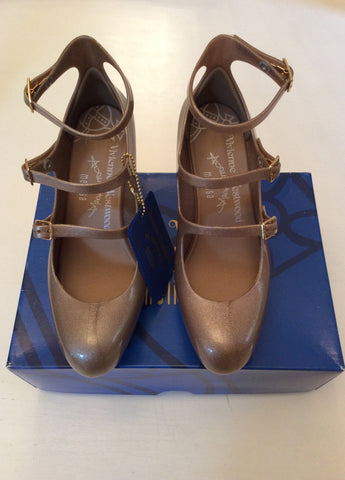 BRAND NEW VIVIENNE WESTWOOD GOLD GLITTER 3 STRAP HEELS SIZE 6/39 - Whispers Dress Agency - Sold - 3