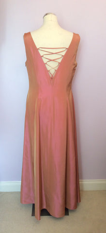 GINA BACCONI SALMON PINK LONG EVENING DRESS & WRAP SIZE 16 - Whispers Dress Agency - Womens Dresses - 4