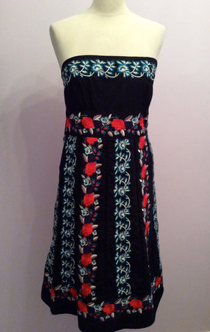 Monsoon Black With Red, White & Green Embroidered Strapless Dress Size 12 - Whispers Dress Agency - Sold - 1