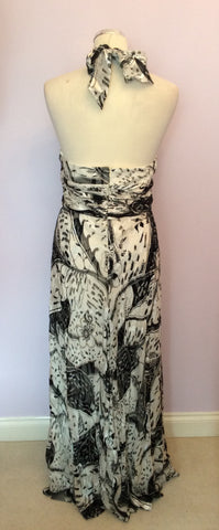 Brand New Apanage Black & White Print Silk Halterneck Maxi Dress Size 18 - Whispers Dress Agency - Sold - 4