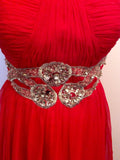 Red Strapless Full Length Evening Dress With Silver Trim Size 6 - Whispers Dress Agency - Womens Dresses - 3