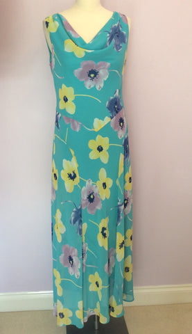 Country Casuals Turquoise Floral Print Long Dress Size 12 - Whispers Dress Agency - Womens Dresses - 1