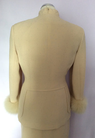 Designer Tomasz Starzewski Buttermilk Cream Dress & Jacket Fur Cuff Suit Size 12 - Whispers Dress Agency - Womens Suits & Tailoring - 6