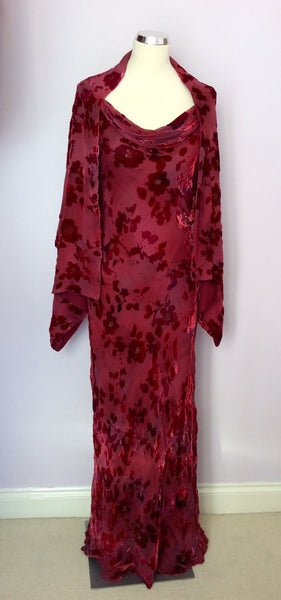 Monsoon Deep Red Floral Long Strappy Dress & Wrap Size 12 - Whispers Dress Agency - Sold - 1