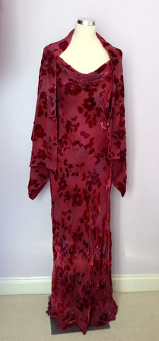 Monsoon Deep Red Floral Long Strappy Dress & Wrap Size 12 - Whispers Dress Agency - Sold - 1