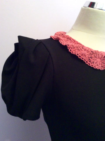 Monsoon Fusion Black & Pink Lace Collar Dress Size 8 - Whispers Dress Agency - Sold - 2