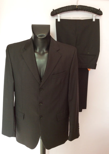 Austin Reed Kensington Black Pinstripe Wool Suit Size 40L/34L - Whispers Dress Agency - Mens Suits & Tailoring - 1
