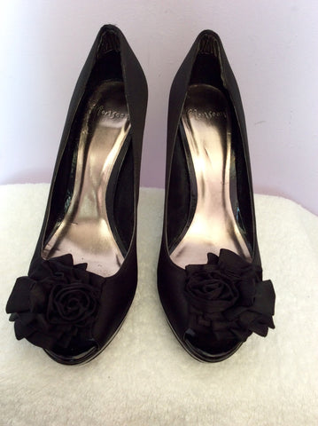 Monsoon Black Satin Flower Corsage Front Peeptoe Heels Size 6/39 - Whispers Dress Agency - Sold - 2
