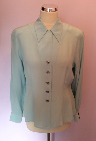 MARKS & SPENCER DUCK EGG SILK BLOUSE SIZE 10 - Whispers Dress Agency - Womens Shirts & Blouses - 1