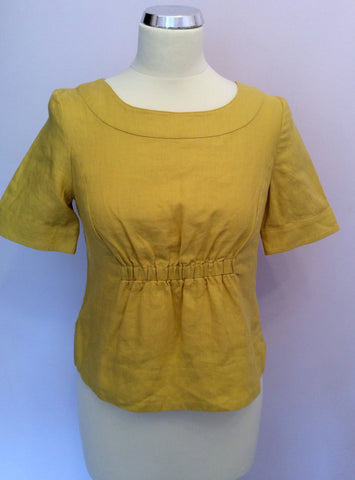 HOBBS MUSTARD YELLOW SHORT SLEEVE LINEN TOP SIZE 8 - Whispers Dress Agency - Womens Tops - 1
