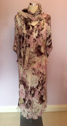 Roman Originals Purple & Pink Floral Print Dress & Scarf Size 14 - Whispers Dress Agency - Womens Dresses - 1