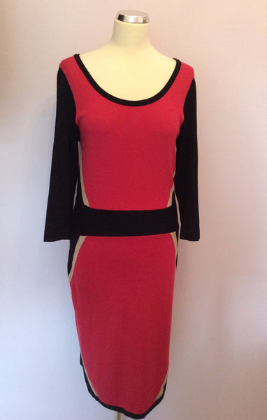 Phase Eight Pink, Black & Silver Trim Knit Dress Size 12 - Whispers Dress Agency - Womens Dresses - 1