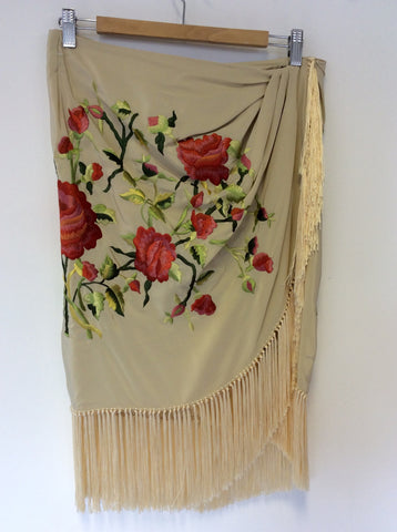 BRAND NEW POLO RALPH LAUREN CREAM SILK EMBROIDERED WRAP AROUND FRINGED SKIRT SIZE 8 UK 12 - Whispers Dress Agency - Sold - 1