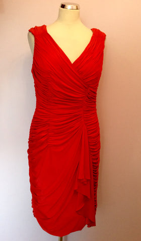 Sara Bernshaw Red Amelia Ruched Pleated Wiggle Dress Size 16 - Whispers Dress Agency - Sold - 2