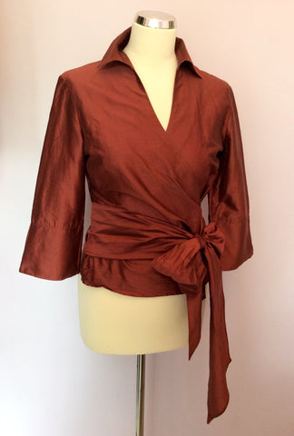 Coast Rust Wrap Across Tie Belt Silk Top Size 10 - Whispers Dress Agency - Sold - 1