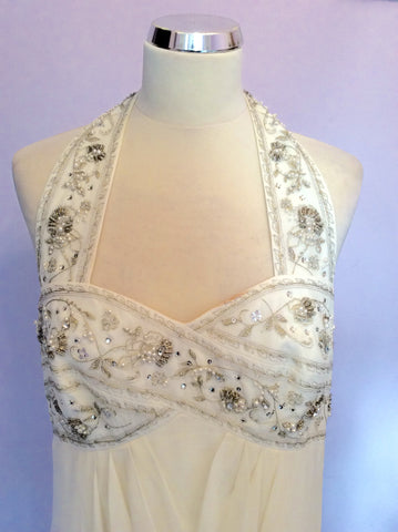 Monsoon Ivory Beading & Embroidered Halterneck Silk Wedding Dress Size 14 - Whispers Dress Agency - Womens Dresses - 2