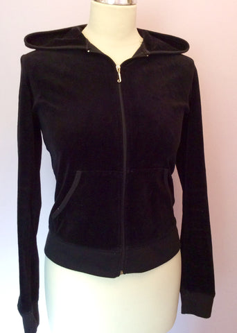Juicy Couture Black Velour Hooded Zip Up Top Size M - Whispers Dress Agency - Sold - 1