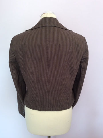 MARC AUREL BROWN PINSTRIPE JACKET WITH LEATHER TRIM SIZE 40 UK 12 - Whispers Dress Agency - Womens Coats & Jackets - 3