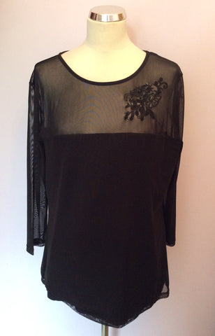LONG TALL SALLY BLACK EMBROIDERED BEADED & SEQUIN TRIM SHEER UPPER TOP SIZE L - Whispers Dress Agency - Sold - 1