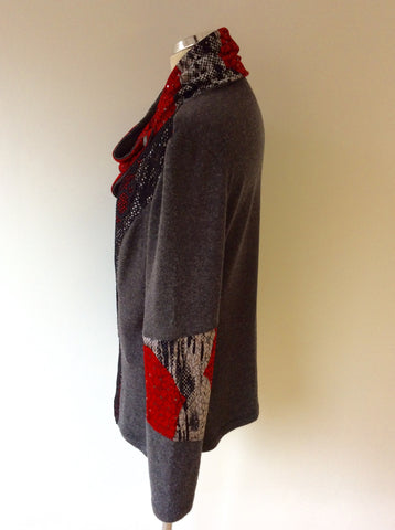 JOSEPH RIBKOFF GREY,RED & BLACK LACE TRIM SPARKLE COWL NECK JUMPER SIZE 18 - Whispers Dress Agency - Sold - 3