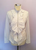 MARCCAIN WHITE FRILL FRONT ZIP UP SHIRT SIZE N4 UK 12/14 - Whispers Dress Agency - Womens Shirts & Blouses - 2