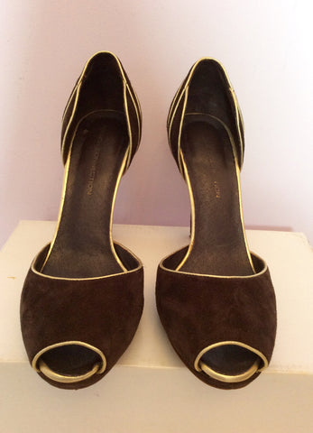 French Connection Brown Suede & Gold Trim Peeptoe Heels Size 6/39 - Whispers Dress Agency - Womens Heels - 2