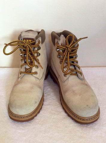 Caterpillar Beige Leather Lace Up Boots Size 8 Wide Fit - Whispers Dress Agency - Sold - 1