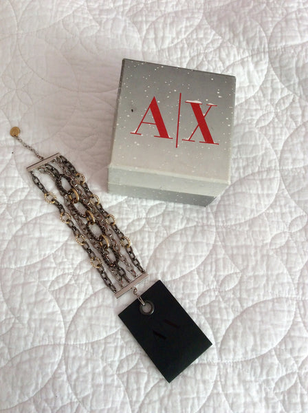 New In Box Armani Exchange 5 Strand Metallic Chain Bracelet With Diamanté Trims - Whispers Dress Agency - Sold