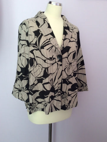Adini Beige & Black Floral Print Cotton Skirt & Jacket Suit Size L2 UK 20 - Whispers Dress Agency - Womens Suits & Tailoring - 3