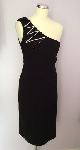 Brand New Star By Julien Macdonald Black & White Trim One Shoulder Dress Size 12 - Whispers Dress Agency - Womens Special Occasion - 1