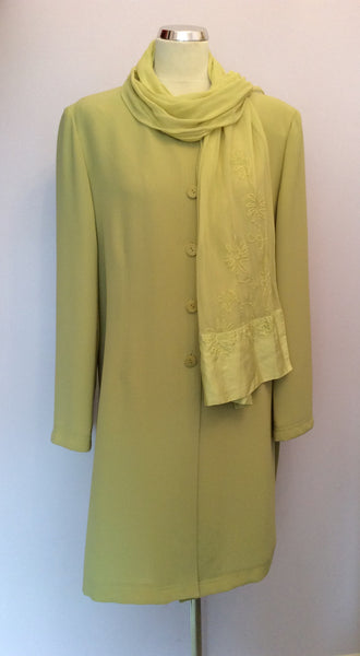 WINDSMOOR LIME GREEN LONG JACKET & MATCHING SILK SCARF SIZE 16 - Whispers Dress Agency - Sold - 1