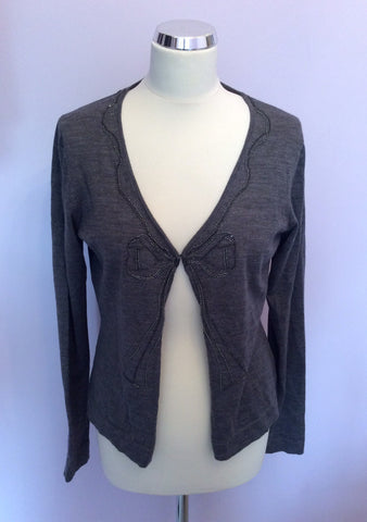 LK Bennett Grey Wool Beaded Bow Trim Cardigan Size L - Whispers Dress Agency - Womens Knitwear - 1