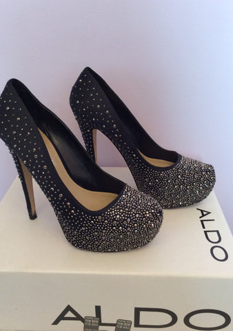 Aldo Black Satin Diamanté Studded Platform Sole Heels Size 5/38 - Whispers Dress Agency - Womens Heels - 3