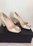 Prada Cream Patent Leather Peeptoe Heels Size 3.5/36 - Whispers Dress Agency - Womens Heels - 3