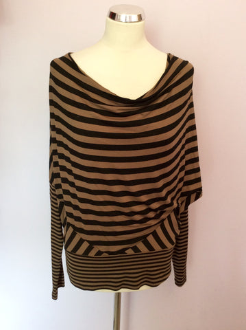 Isabel De Pedro Black & Brown Stripe Long Sleeve Top Size 12 - Whispers Dress Agency - Womens Tops - 1