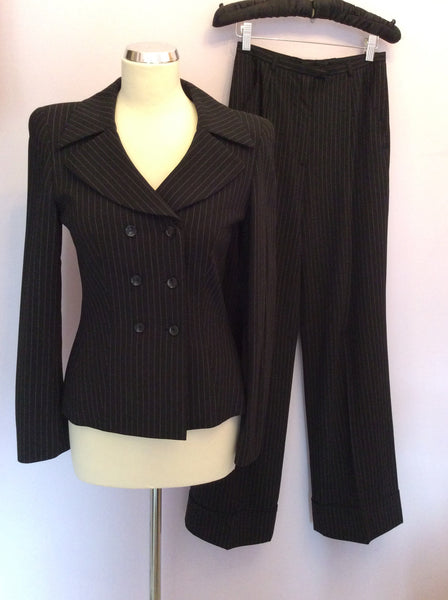 Escada Black Pinstripe Wool Trouser Suit Size 34 UK 6 - Whispers Dress Agency - Sold - 1