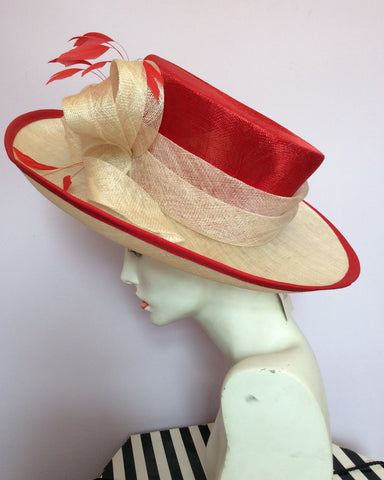 Brand New J.Bees Milinery Red & Cream Formal Hat - Whispers Dress Agency - Sold - 4