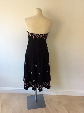 MONSOON BLACK & PINK EMBROIDERED & SEQUINED STRAPLESS DRESS SIZE 10 - Whispers Dress Agency - Womens Dresses - 5