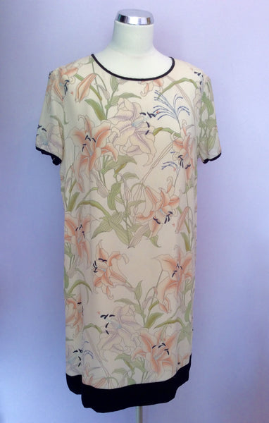French Connection Cream Floral Print Silk Shift Dress Size 16 - Whispers Dress Agency - Sold - 1
