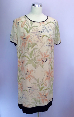 French Connection Cream Floral Print Silk Shift Dress Size 16 - Whispers Dress Agency - Sold - 1