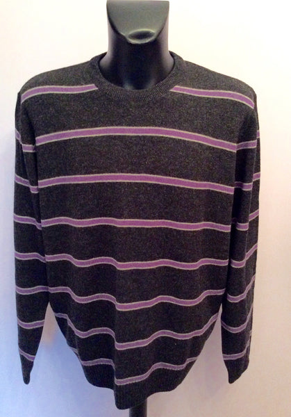 Brand New John Lewis Dark Grey & Purple Stripe Merino & Cashmere Jumper Size XXL - Whispers Dress Agency - Sold - 1