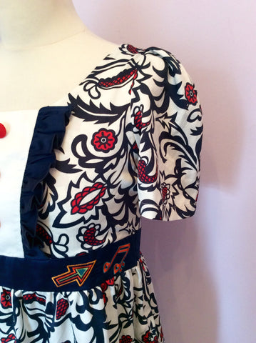 Laura Blue, Red & White Print Embroidered Tea Dress Size S - Whispers Dress Agency - Womens Dresses - 3