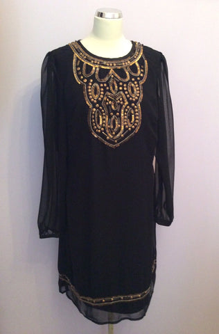Savoir Black & Bronze Bead & Sequin Trim Shift Dress Size 18 - Whispers Dress Agency - Sold - 1