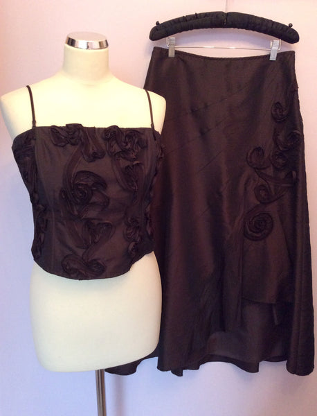 Per Una Brown Appliqué Trim Bustier Top & Skirt Size 12 - Whispers Dress Agency - Womens Eveningwear - 1