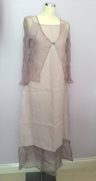 Allicano Pale Pink Silk & Linen Dress & Sheer Jacket Suit Size S - Whispers Dress Agency - Sold - 1