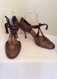 Whistles Bronze T Bar Ribbon Tie Leather Heels Size 6/39 - Whispers Dress Agency - Sold - 2